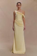 Dalia Off Shoulder Satin Maxi Dress - Lemon