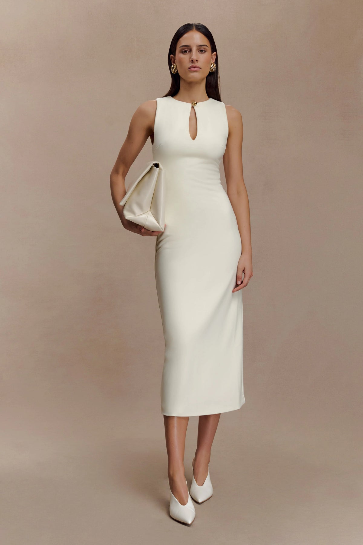 Norah Sleeveless Crepe Midi Dress - Ivory
