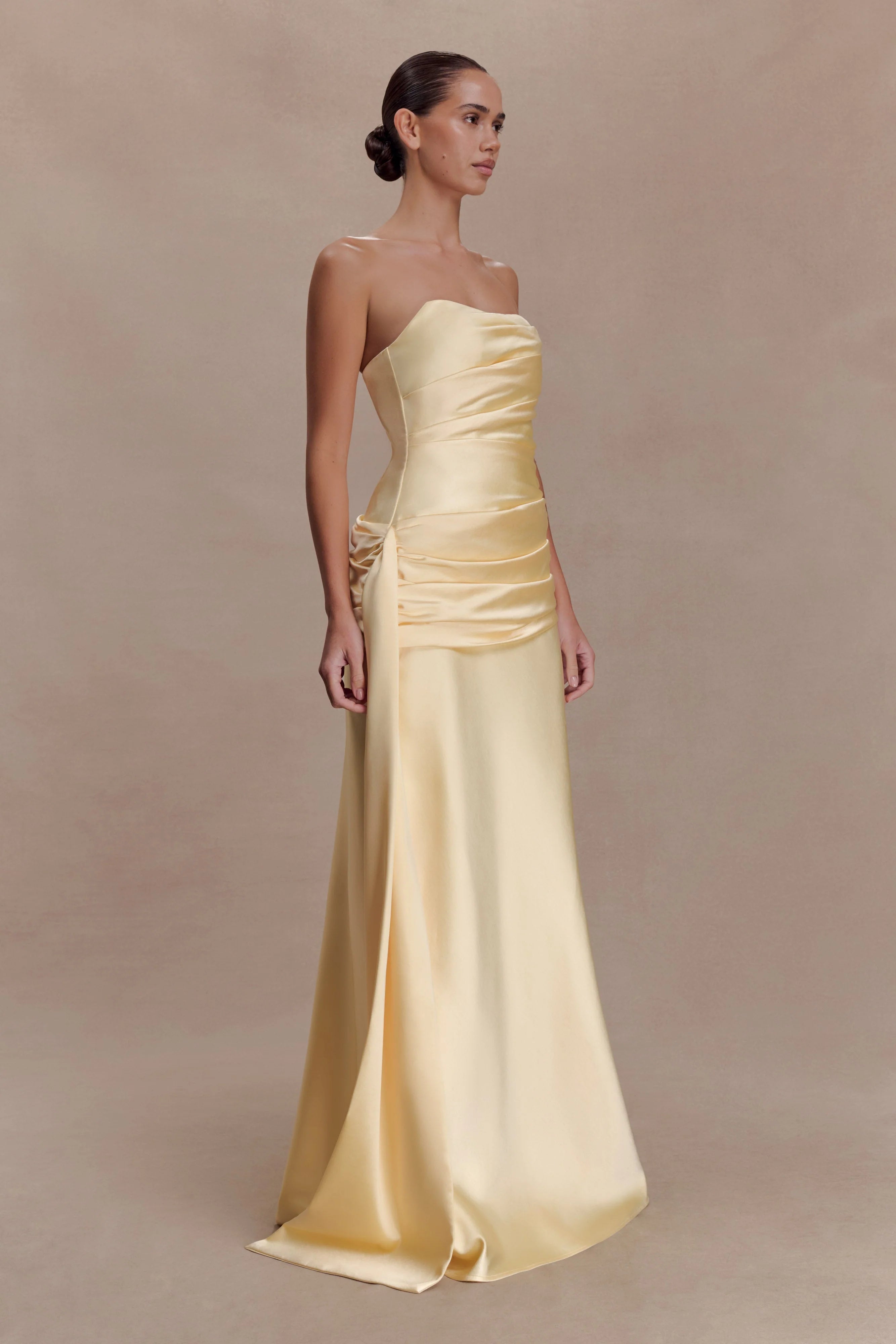 Sarah Strapless Maxi Dress With Waist Tie - Lemon